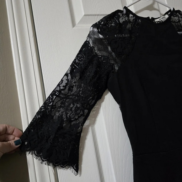 NWT BB Dakota Princeton Lace Mini Dress, Sheer Black Lace, Bodycon Silhouette. - Picture 3 of 11